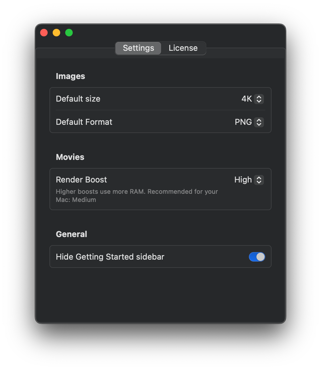 Rotato settings showing the memory settings